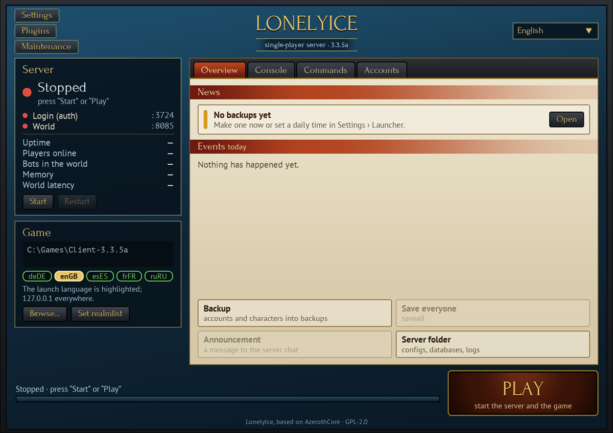 The LonelyIce launcher with the world running